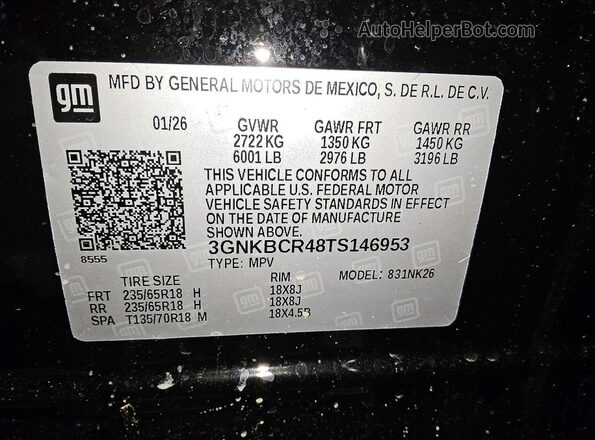 3GNKBCR48TS146953 2026 CHEVROLET BLAZER Black Vista interior de 360 grados