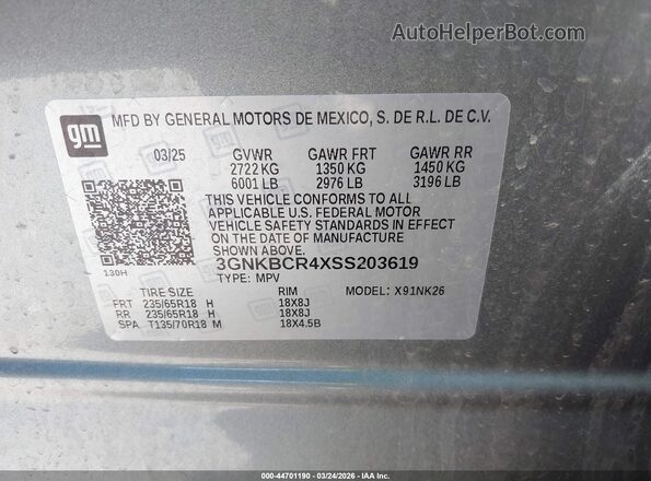 3GNKBCR4XSS203619 2025 CHEVROLET BLAZER Silver Vista del compartimento del motor
