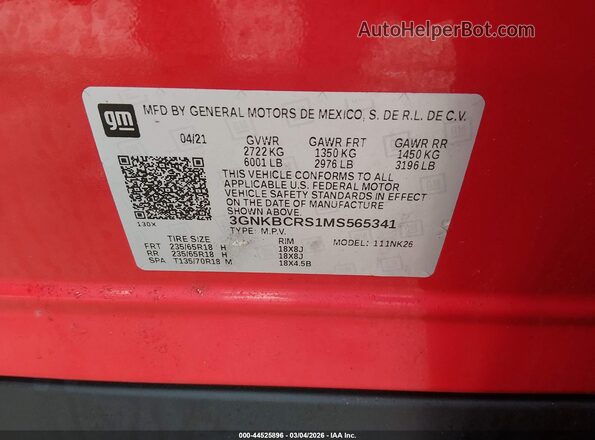 3GNKBCRS1MS565341 2021 CHEVROLET BLAZER Red Вид підкапотного простору