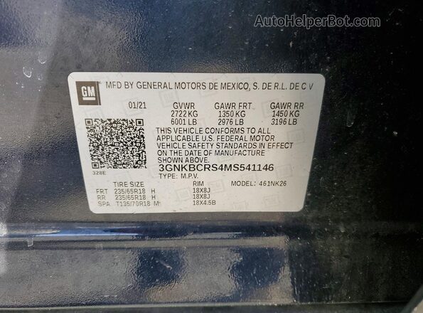 3GNKBCRS4MS541146 2021 CHEVROLET BLAZER Black Vista de la etiqueta del VIN