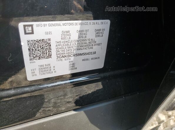 3GNKBCRS9MS543118 2021 CHEVROLET BLAZER Black VIN კოდის სტიკერის ხედი