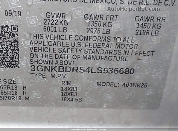 3GNKBDRS4LS536680 2020 CHEVROLET BLAZER Silver Vista del compartimento del motor