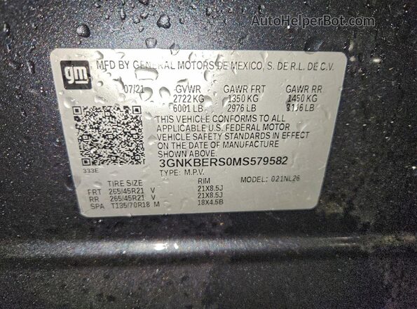3GNKBERS0MS579582 2021 CHEVROLET BLAZER Charcoal 
