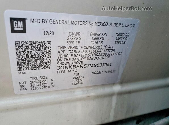 3GNKBERS3MS533051 2021 CHEVROLET BLAZER Gray სალონის 360-გრადუსიანი ხედი