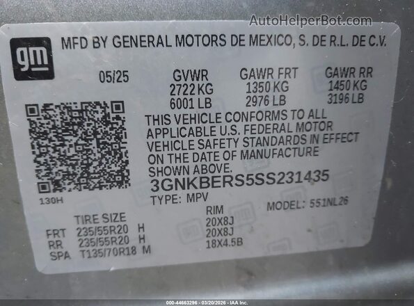 3GNKBERS5SS231435 2025 CHEVROLET BLAZER Gray Вид підкапотного простору