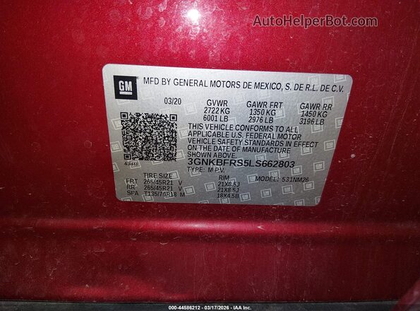 3GNKBFRS5LS662803 2020 CHEVROLET BLAZER Red Engine compartment view
