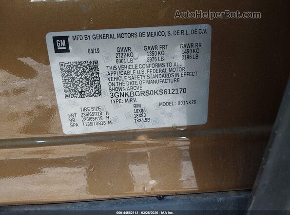 3GNKBGRS0KS612170 2019 CHEVROLET BLAZER Золотой Вид подкапотного пространства
