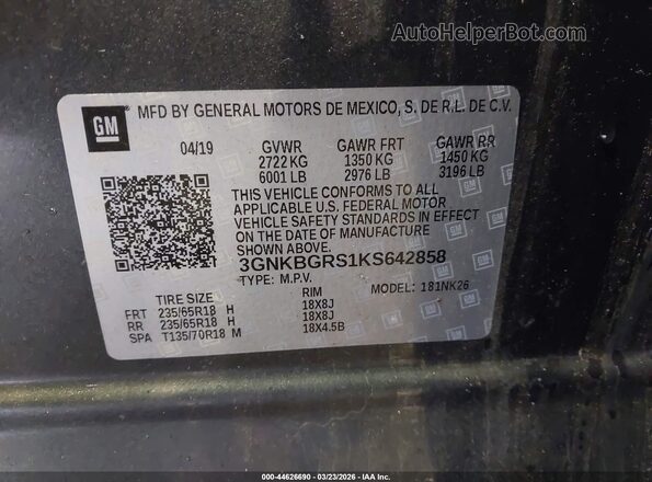 3GNKBGRS1KS642858 2019 CHEVROLET BLAZER Gray ძრავის განყოფილების ხედი