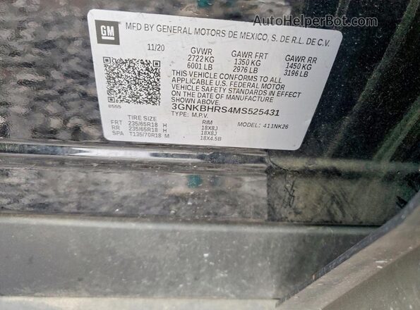 3GNKBHRS4MS525431 2021 CHEVROLET BLAZER Black VIN კოდის სტიკერის ხედი