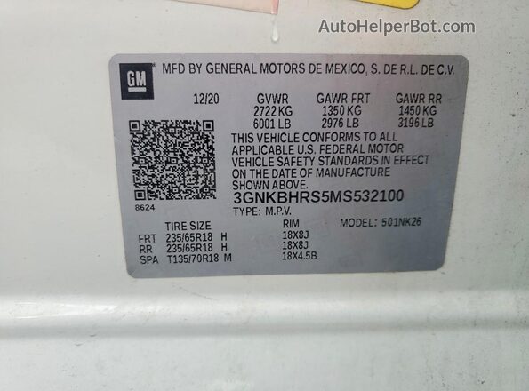 3GNKBHRS5MS532100 2021 CHEVROLET BLAZER White Vista del compartimento del motor