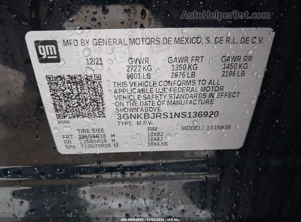 3GNKBJRS1NS136920 2022 CHEVROLET BLAZER Black Вид підкапотного простору