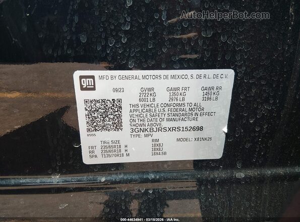3GNKBJRSXRS152698 2024 CHEVROLET BLAZER Black Вид підкапотного простору