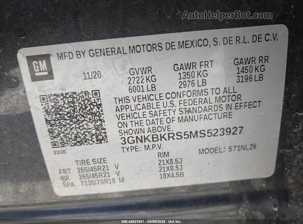 3GNKBKRS5MS523927 2021 CHEVROLET BLAZER Black Widok komory silnika