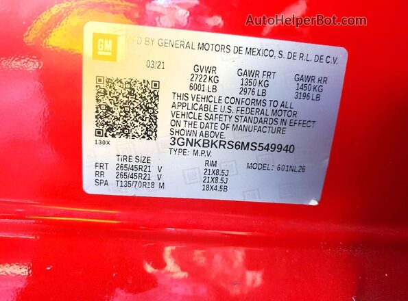 3GNKBKRS6MS549940 2021 CHEVROLET BLAZER Red 