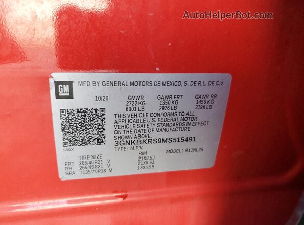 3GNKBKRS9MS515491 2021 CHEVROLET BLAZER Red 360 interior view