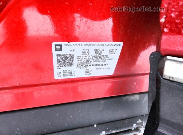 3GNKBKRS9MS515863 2021 CHEVROLET BLAZER Red Vista de la etiqueta del VIN