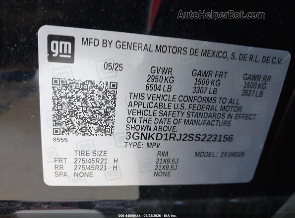 3GNKD1RJ2SS223156 2025 CHEVROLET OTHER Black Շարժիչի բաժամունքի տեսք