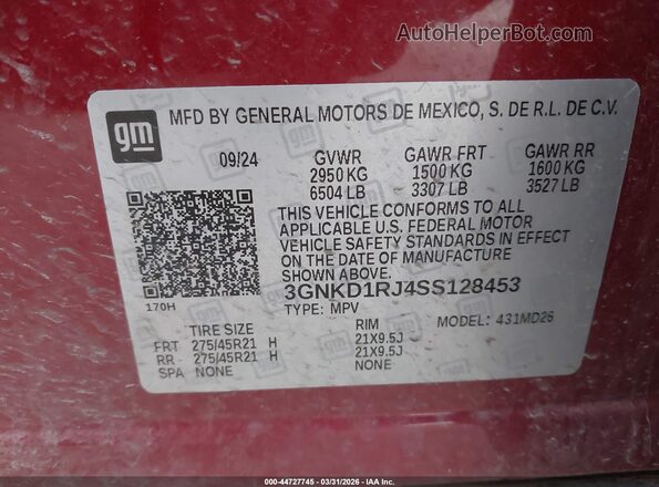 3GNKD1RJ4SS128453 2025 CHEVROLET OTHER Красный Вид подкапотного пространства