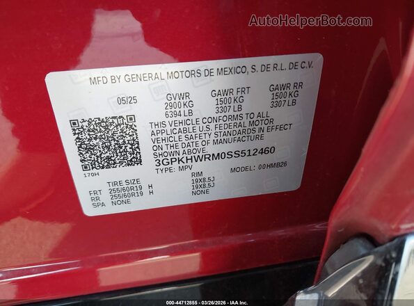 3GPKHWRM0SS512460 2025 HONDA PROLOGUE Red Շարժիչի բաժամունքի տեսք