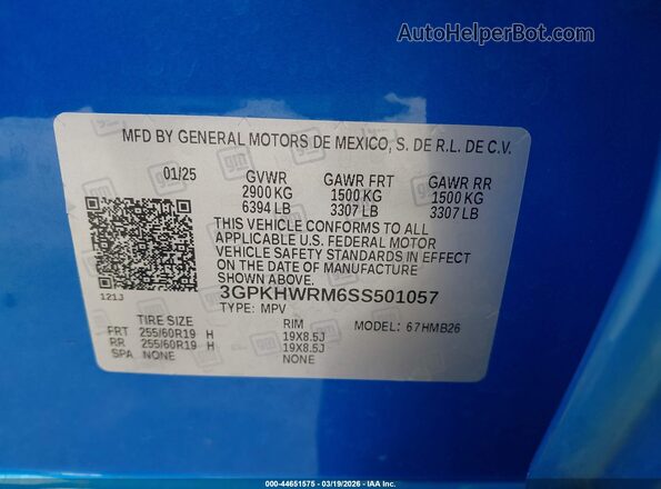 3GPKHWRM6SS501057 2025 HONDA PROLOGUE Синий Вид подкапотного пространства