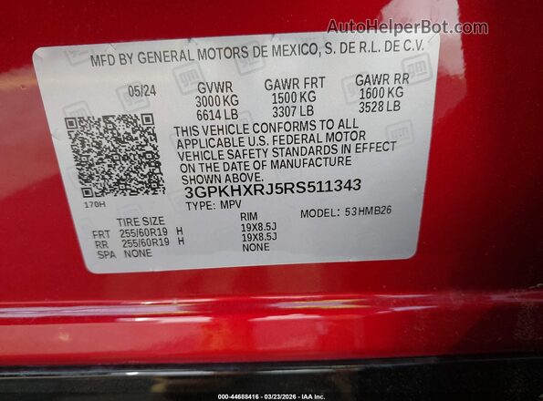 3GPKHXRJ5RS511343 2024 HONDA PROLOGUE Maroon Vista del compartimento del motor