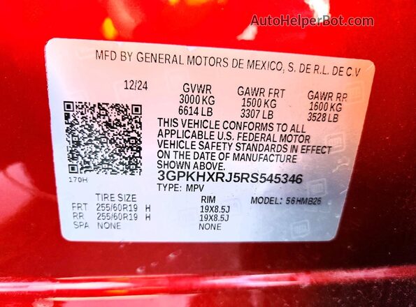 3GPKHXRJ5RS545346 2024 HONDA PROLOGUE Red Widok naklejki z numerem VIN