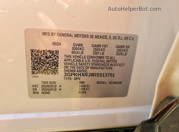 3GPKHXRJ8RS513751 2024 HONDA OTHER White Панорамний вид салону 360°