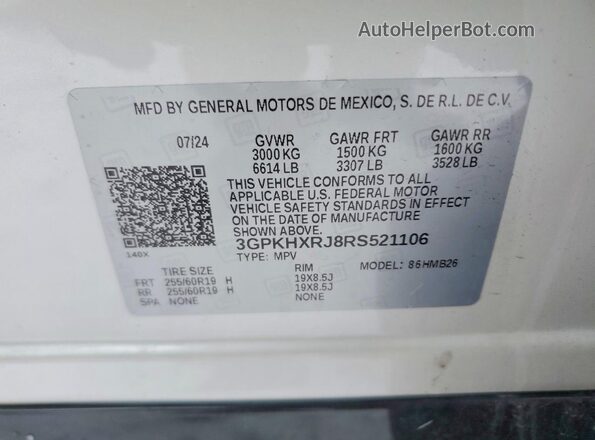 3GPKHXRJ8RS521106 2024 HONDA PROLOGUE White VIN sticker view