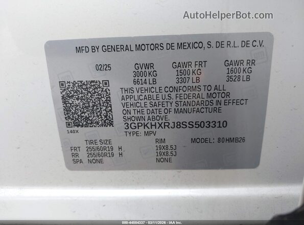 3GPKHXRJ8SS503310 2025 HONDA PROLOGUE White 