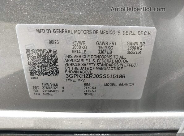 3GPKHZRJ0SS515186 2025 HONDA PROLOGUE Gray Вид підкапотного простору