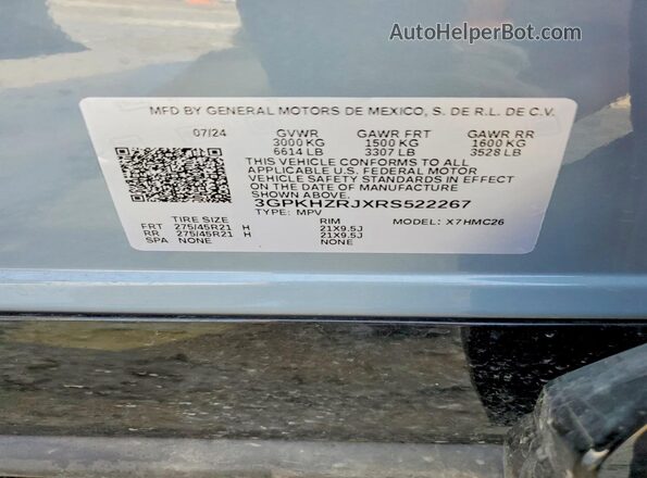 3GPKHZRJXRS522267 2024 HONDA PROLOGUE Blue Vista de la etiqueta del VIN