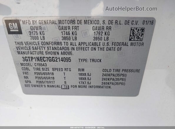 3GTP1NEC7GG214095 2016 GMC SIERRA White Widok komory silnika