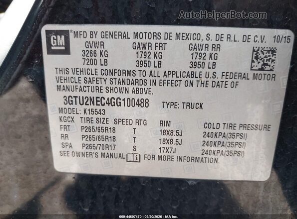 3GTU2NEC4GG100488 2016 GMC SIERRA Black Engine compartment view