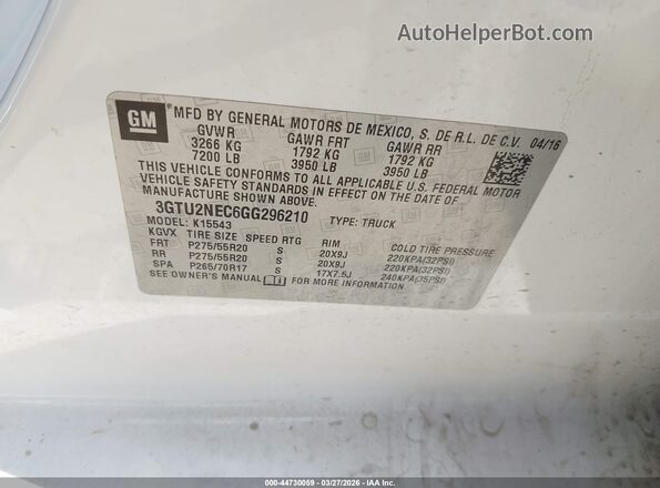 3GTU2NEC6GG296210 2016 GMC SIERRA Белый Вид подкапотного пространства
