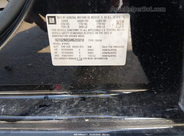 3GTU2NEC6HG355810 2017 GMC SIERRA Черный Вид подкапотного пространства