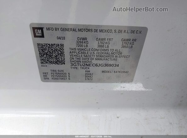 3GTU2NEC6JG369034 2018 GMC SIERRA Белый Вид подкапотного пространства