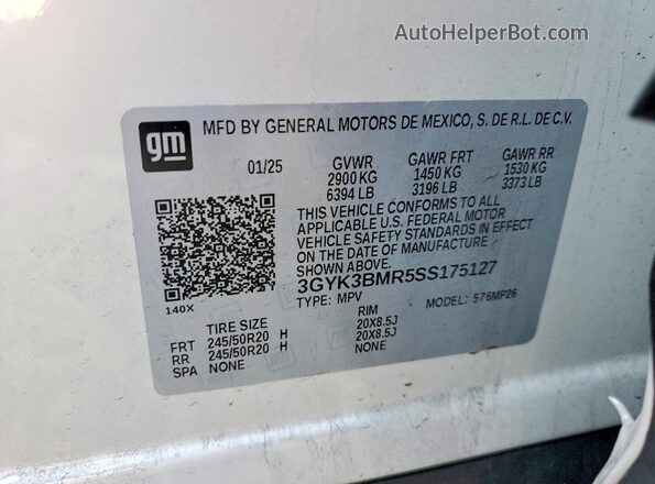 3GYK3BMR5SS175127 2025 CADILLAC OPTIQ White Widok naklejki z numerem VIN