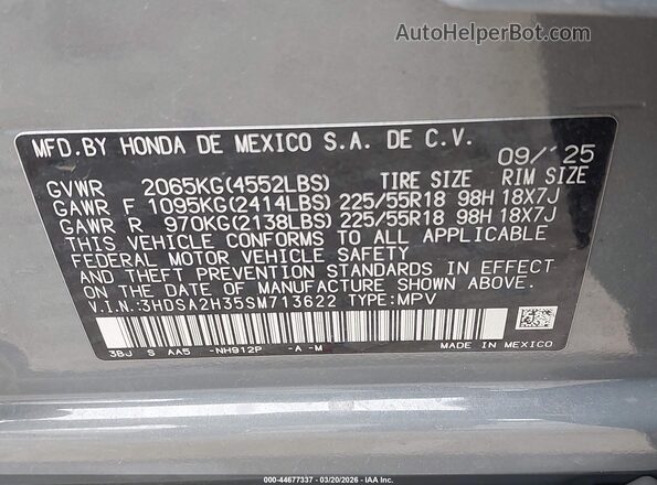 3HDSA2H35SM713622 2025 ACURA ADX Blue Vista del compartimento del motor