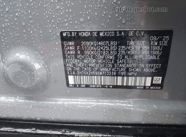3HDSA2H59SM713236 2025 ACURA ADX Gray Widok komory silnika