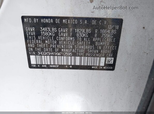 3HGGK5H41KM712595 2019 HONDA FIT Белый Вид подкапотного пространства