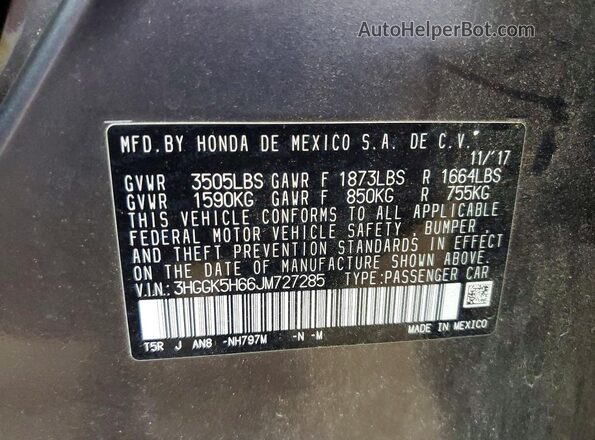 3HGGK5H66JM727285 2018 HONDA FIT Silver Widok komory silnika