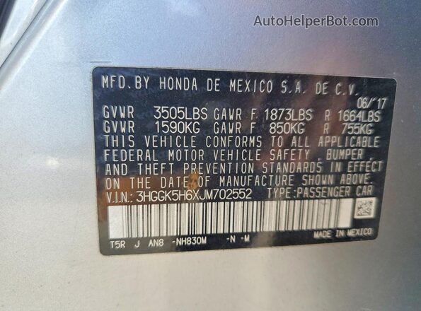 3HGGK5H6XJM702552 2018 HONDA FIT Silver Widok wnętrza 360 stopni