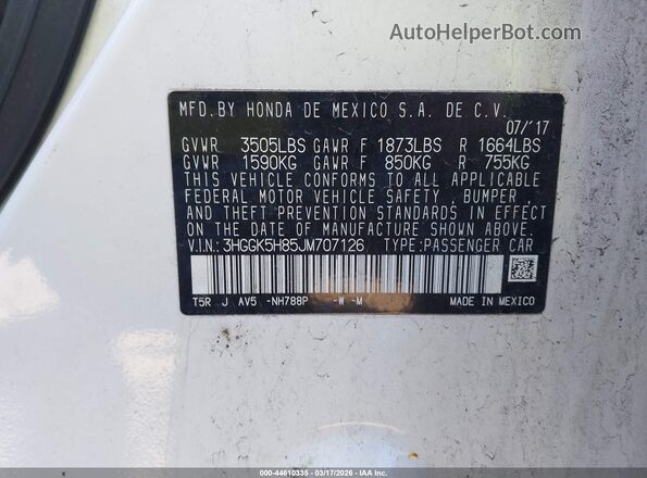 3HGGK5H85JM707126 2018 HONDA FIT White 