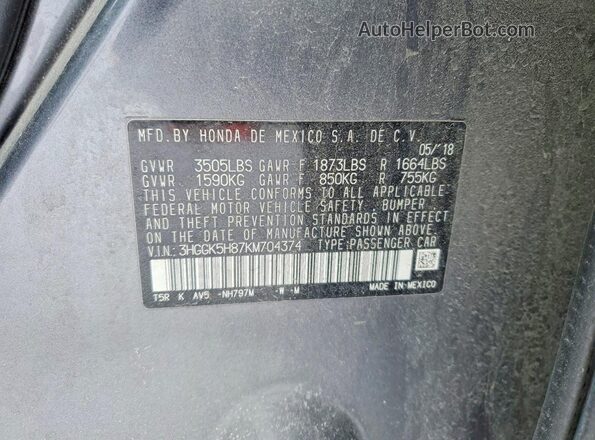 3HGGK5H87KM704374 2019 HONDA FIT Gray 