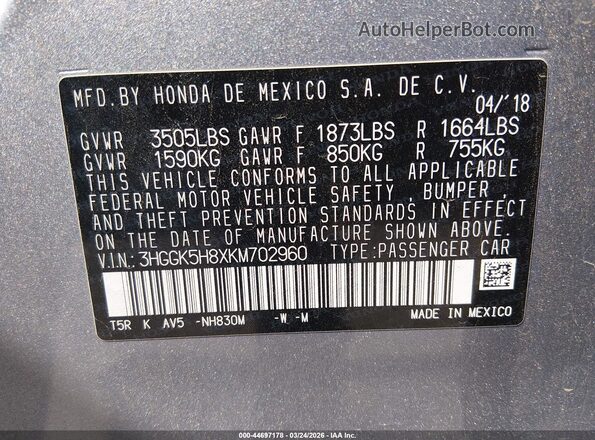 3HGGK5H8XKM702960 2019 HONDA FIT Silver Widok komory silnika