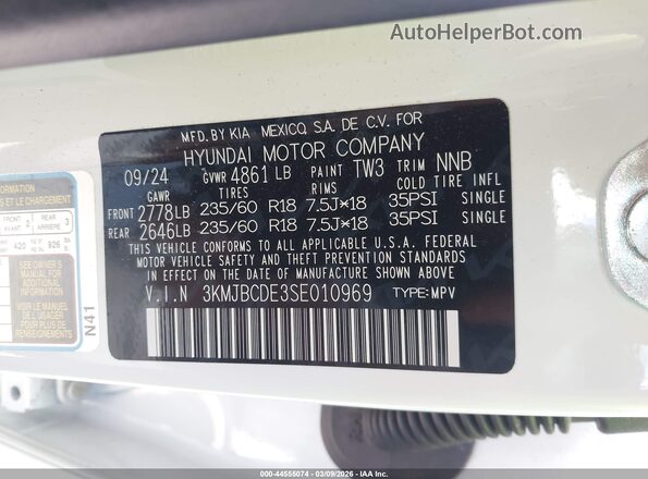 3KMJBCDE3SE010969 2025 HYUNDAI TUCSON White Widok komory silnika