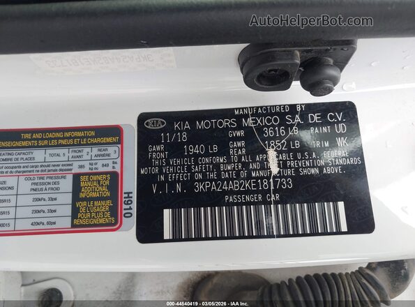 3KPA24AB2KE181733 2019 KIA RIO White Вид підкапотного простору