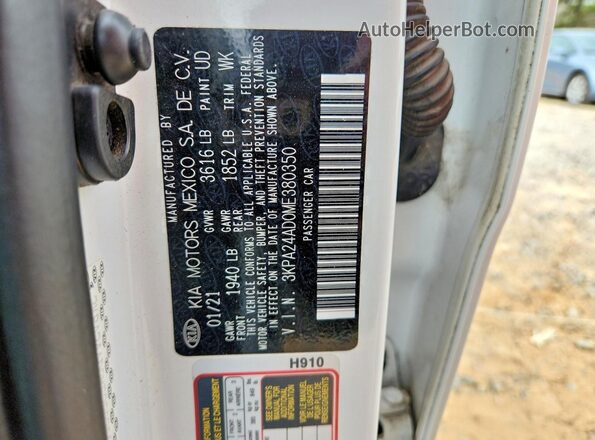 3KPA24AD0ME380350 2021 KIA RIO White Շարժիչի բաժամունքի տեսք