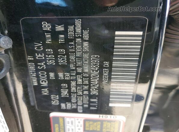 3KPA24AD2NE483979 2022 KIA RIO Black Engine compartment view