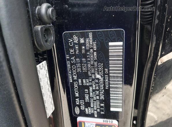 3KPA24AD6ME382832 2021 KIA RIO Black VIN sticker view